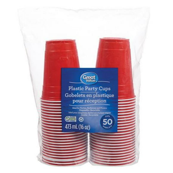 Great Value Plastic Party Cups, 50 Cups