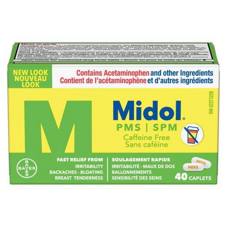 Midol SPM sans caféine offrant un soulagement rapide des symptômes prémenstruels 40 caplets