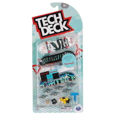 Tech Deck, Coffret de 4 fingerboards Ultra DLX, Skateboards Diamond Supply Co., Mini skateboards personnalisables à collectionner, jouets pour enfants à partir de 6 ans