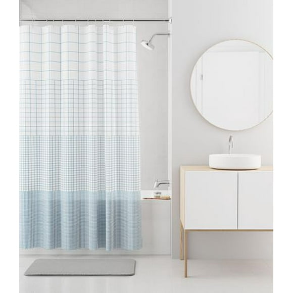 Mainstays Medium Weight PEVA Shower Curtain with Grid Design, Made with 30% Recycled PEVA, Teal, Recycled PEVA shower curtain