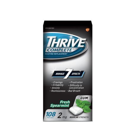 Thrive Gum Complete 2mg Regular Strength Nicotine Replacement, Fresh Spearmint, 108 count