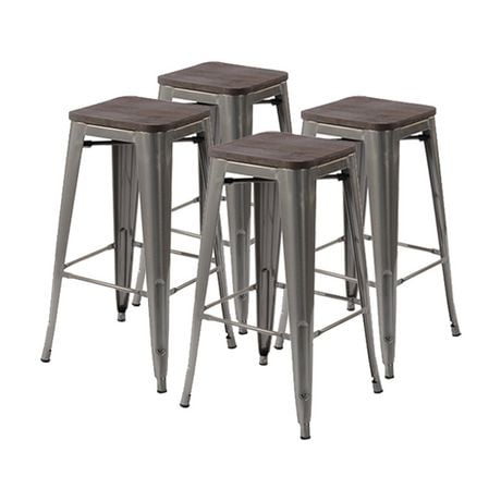Homycasa 29 Inch Backless Wood Metal Bar Stools (Set of 4) | Walmart Canada