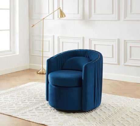 K-Living Sage Blue Velvet Fabric 360° Swivel Accent Chair with Gold ...