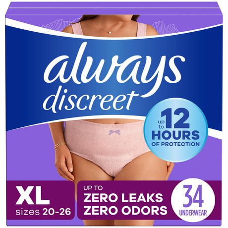 Always Discreet Adult Incontinence Underwear for Women and Postpartum Underwear, XL, Up to 100% Bladder Leak Protection,