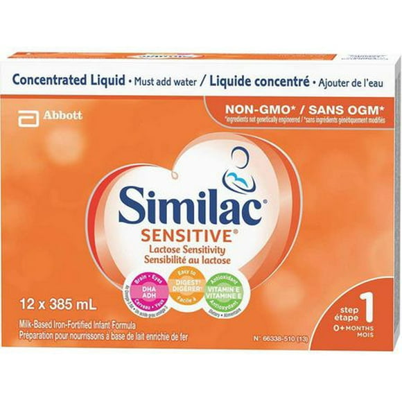 Similac Sensitive Baby Formula, Non-GMO Lactose Sensitivity Baby Formula, Concentrated Liquid, 0+ Months, 12x385 milliliters, 12 x 385 mL