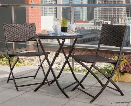 3 Piece Folding Wicker Bistro Set, Small Patio Table And Chairs Canada