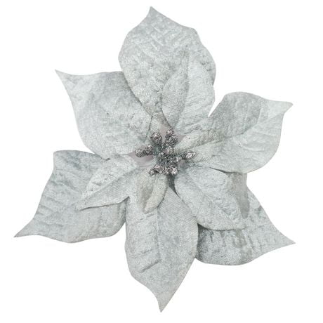 S/4 Solid Silver Poinsettia Clips
