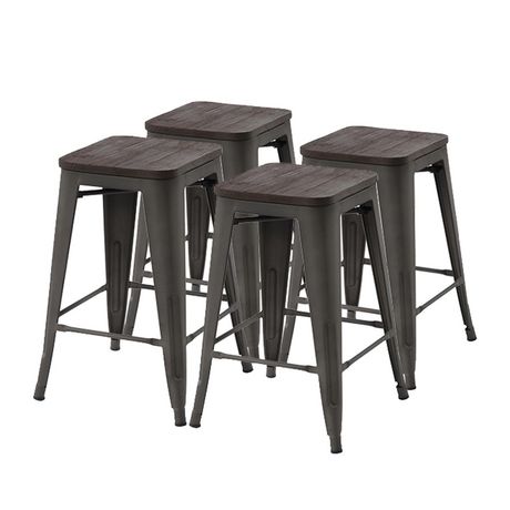 Homycasa 24 Inch Backless Wood Metal Counter Stools Set Of 4 Walmart   6000205900670 