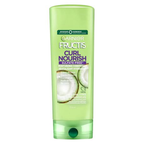 Garnier Fructis Curl Nourish Sulfate-Free Moisturizing Conditioner for All Curl Types, with Coconut Oil and Elasto-Protein, 354mL, Conditioner for frizz-free curls.