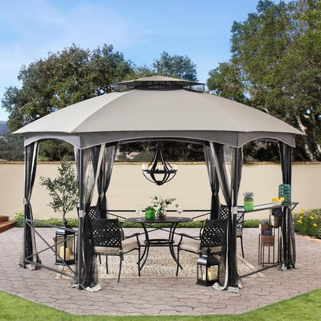 Sunjoy Beaux 14.7 ft. x 14.7 ft. Black Steel Framed Hexagon Gazebo with ...