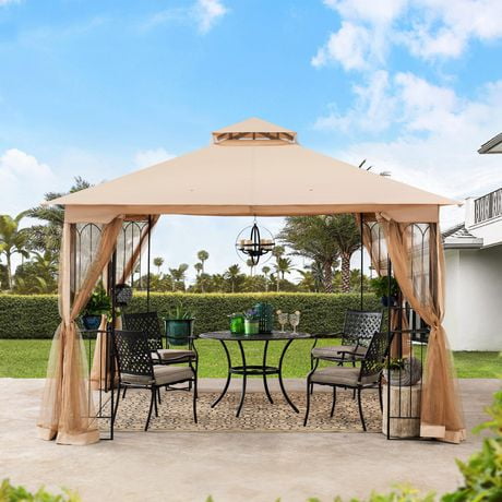 Sunjoy Piper 11 ft. x 11 ft. Black Steel Framed Gazebo with 2-tier ...