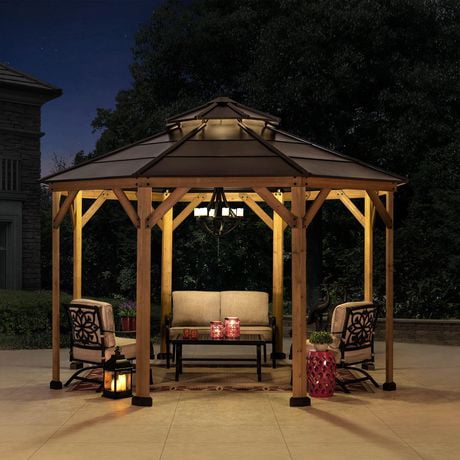 Sunjoy Nebraska Collection 13 ft. x 13 ft. Cedar Framed Octagon Gazebo ...