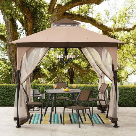 Sunjoy Shylah 9.5 ft. x 9.5 ft. Tan and Brown 2-tone Steel Gazebo with Mosquito Netting
