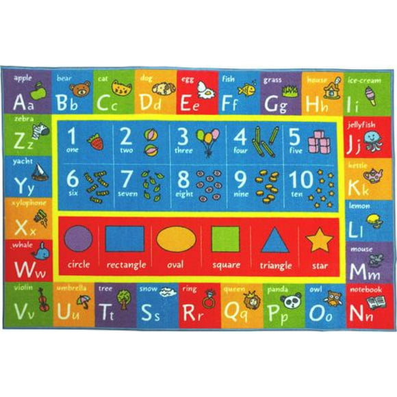 KC Cubs Playtime Collection ABC Alphabet, Numbers and Shapes Educational Learning & Game Area Rug Carpet for Kids and Children Bedrooms and Playroom