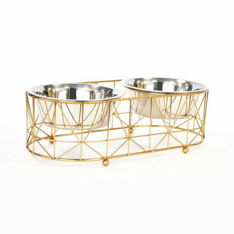 gold dog bowl stand