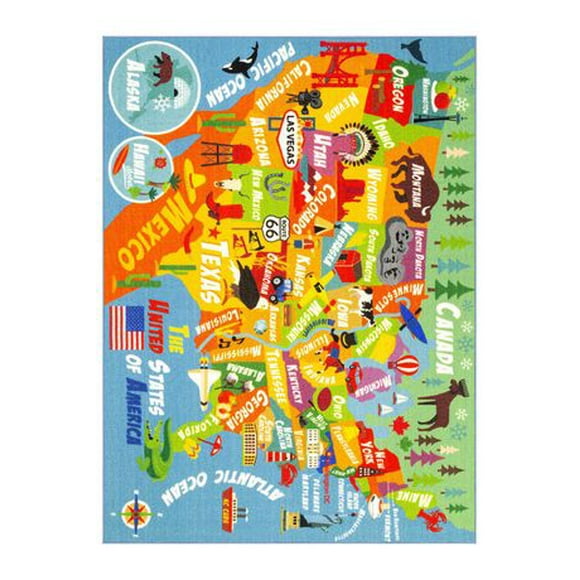 KC Cubs Playtime Collection USA United States Map Area Rug Educational Learning & Game Area Rug Carpet for Kids and Children Bedrooms and Playroom