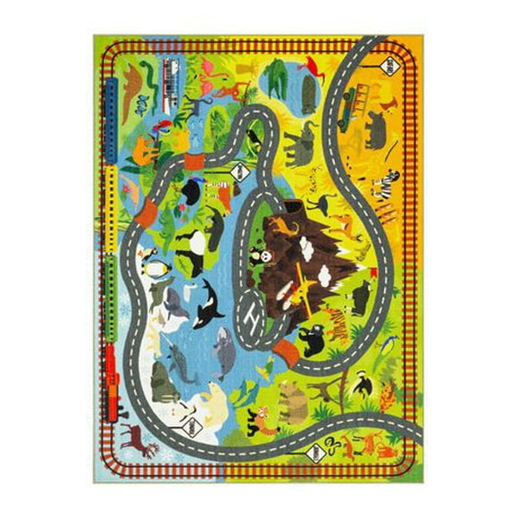 KC Cubs Playtime Collection Animal Safari Road Map Educational Learning & Game Area Rug Carpet for Kids and Children Bedrooms and Playroom