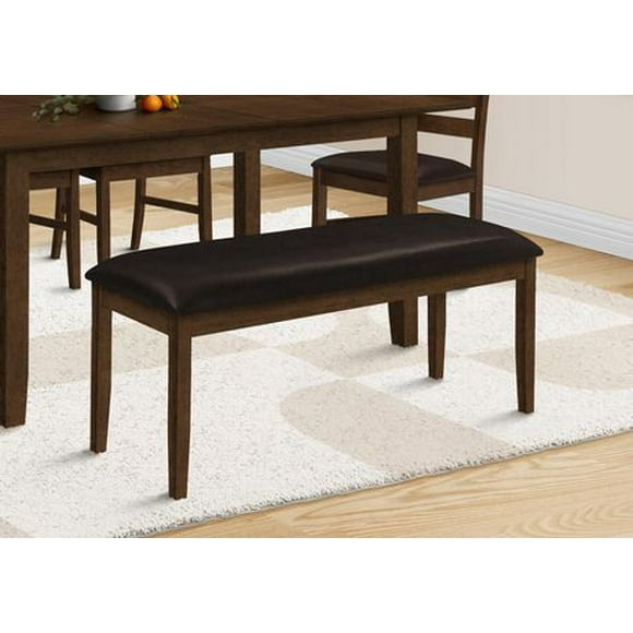 Monarch Specialties Bench, 48" Rectangular, Dining Room, Entryway, Hallway, Kitchen, Upholstered, Wood, Brown Solid Wood, Brown Leather-look, Transitional