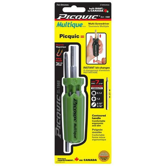 Picquic Multique multiple-bit screwdriver with 7 slim bits, Picquic’s slim and versatile multiple bit screwdriver with instant bit change system