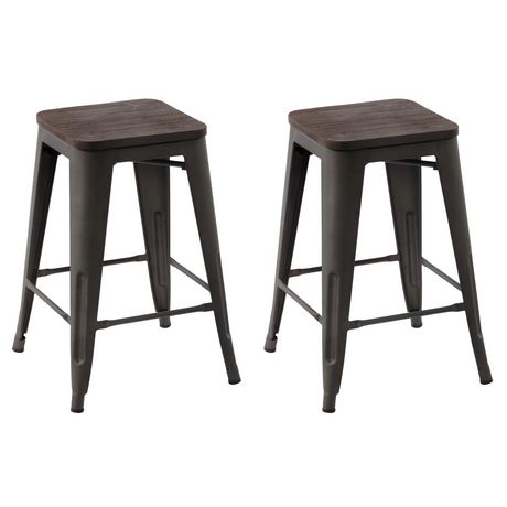 Homycasa 24 Inch Backless Wood Metal Counter Stools Set Of 2   6000205905276 