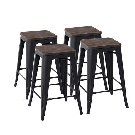 Homycasa 24 Inch Backless Wood Metal Counter Stools Set Of 4 Walmart   6000205905423 