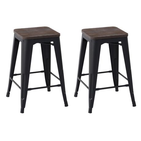 Homycasa 24 Inch Backless Wood Metal Counter Stools Set Of2 Walmart   6000205905471 