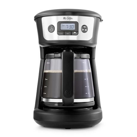 Cafetière programmable Mr. Coffee à 12 tasses, 739 ml Faites des mini infusions, préparez du café maintenant ou plus tard, avec filtration de l’eau et nylon Cafetière programmable, 12&nbsp;tasses