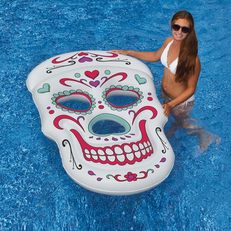 Swimline 62in Sugar Skull Inflatable Novelty Swimming Pool Float  White/Pink