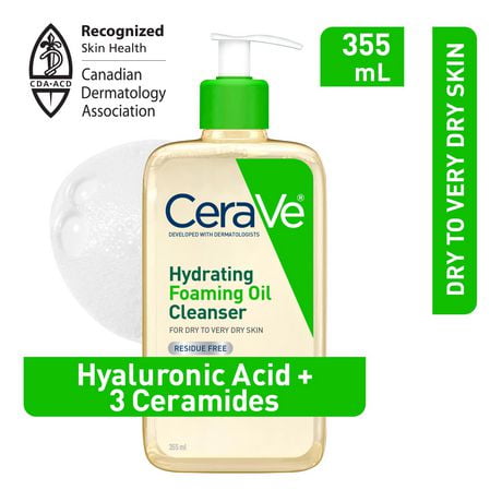 CeraVe Hydrating Foaming Oil Cleanser | Face & Body Wash with Squalane Oil, Hyaluronic Acid and Ceramides | For Dry to Very Dry Skin | 355 mL, Developed with Dermatologists