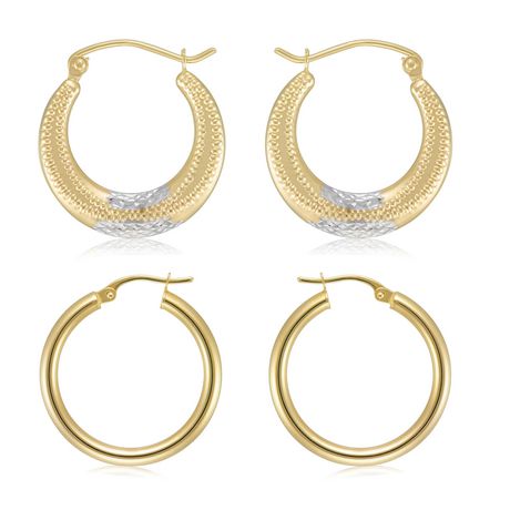 Quintessential 10kt Gold Duo Hoop Earring Set - Textured 18mm Yellow ...