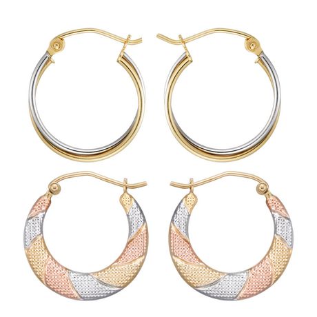 Quintessential 10kt Gold Duo Hoop Earring Set - Y/Rhodium 2 row tube ...