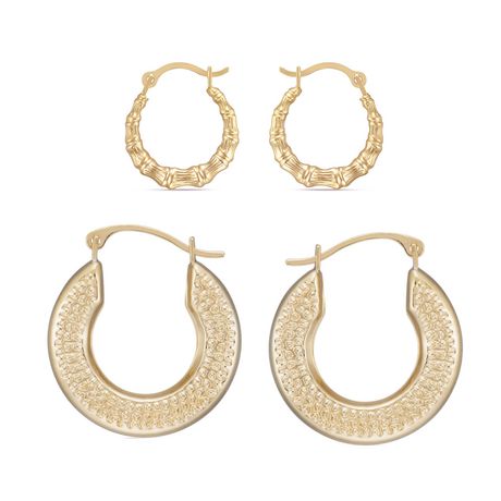 Quintessential 10kt Yellow Gold Duo Hoop Earring Set - bamboo round ...