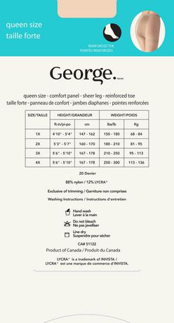 George Clothing Size Chart