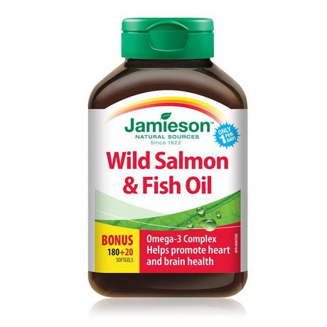 Jamieson Wild Salmon and Fish Oils Omega-3 Complex 1,000 mg Softgels, 180+20 softgels