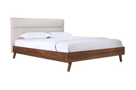 Topline Home Furnishings Queen Platform Bed with Upholstered Headboard ...