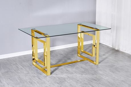 K Living Livya Tempered Glass Dining Table Top With Gold Stainless   6000205911033 