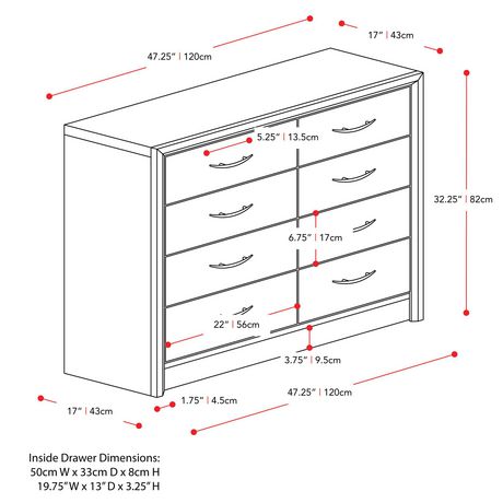 Corliving Newport Wide Dresser, What Is Standard Dresser Height