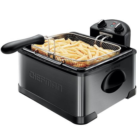 Chefman 4.5L Deep Fryer, XL Capacity, Adjustable Temperature & Timer - Black Stainless Steel, New