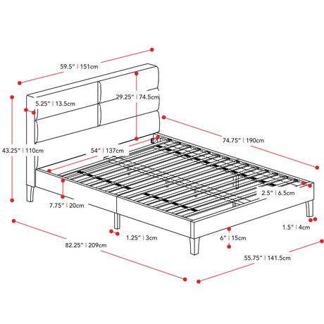 Corliving Bellevue Double Full Wide, What Is The Size Of A Standard Double Bed Frame
