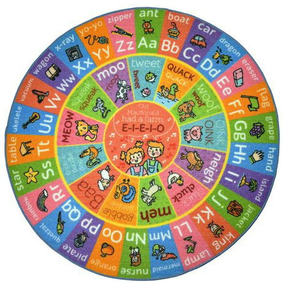 KC Cubs Playtime Collection ABC Alphabet with Old McDonald's Animals Educational Learning & Game Round Circle Area Rug Carpet for Kids and Children Bedrooms and Playroom