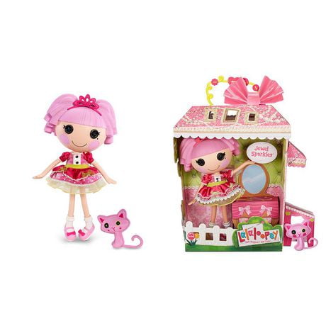 Lalaloopsy Doll - Jewel Sparkles with Pet Persian Cat, 13" princess doll with changeable pink outfit and shoes, in reusable house package playset