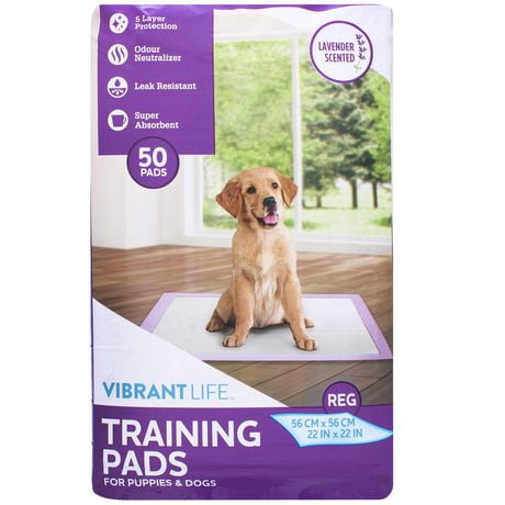 Vibrant Life Dog Pee Pads and Puppy Training Pads Lavender Scented  - 'L (56*56cm)', Multiple Pack Sizes Available