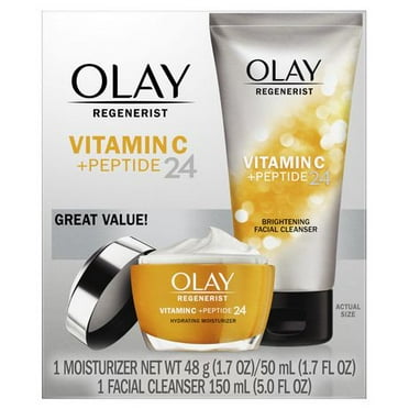 Olay Regenerist Vitamin C + Peptide 24 Duo Pack, Cleanser 150mL (5 fl oz), Moisturizer 48g (1.7 oz)