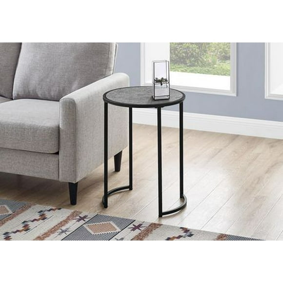 Monarch Specialties Accent Table, Side, Round, End, Nightstand, Lamp, Living Room, Bedroom, Grey Laminate, Black Metal, Contemporary, Modern