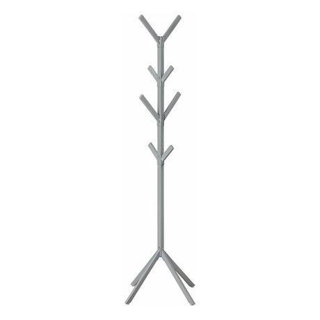Monarch Specialties Coat Rack, Hall Tree, Free Standing, 8 Hooks, Entryway, 70"h, Bedroom, Metal, Grey, Contemporary, Modern