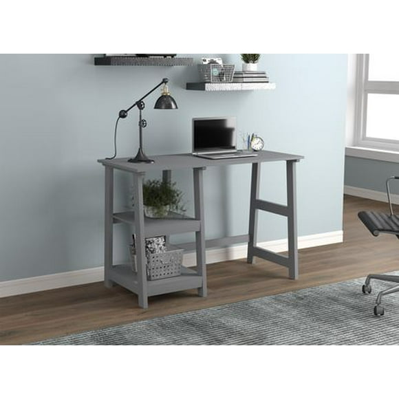 Safdie & Co. Computer Desk 44L Light Grey 2 Open Concept Shelves