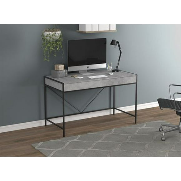 Safdie & Co. Computer Desk 49L Grey Cement 2 Drawers Black Metal