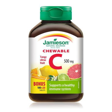 Jamieson Chewable Vitamin C Citrus Fruit Flavour 500 mg Tablets, 120 Chewable tablets