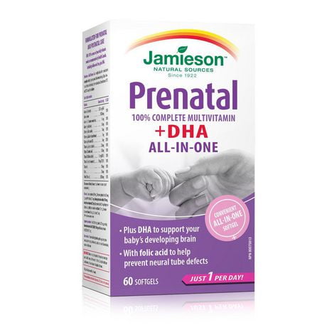 Jamieson 100% Complete Prenatal Multivitamin with DHA Softgels, 60 softgels