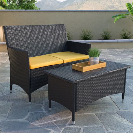 Patio Loveseat And Coffee Table, Outdoor Wicker Coffee Table Canada